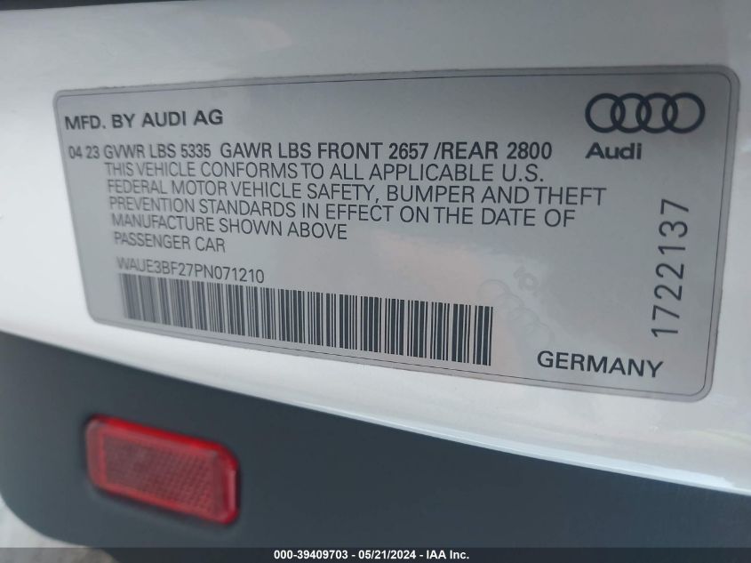 2023 AUDI A6 PREMIUM PLUS 45 TFSI QUATTRO S TRONIC - WAUE3BF27PN071210