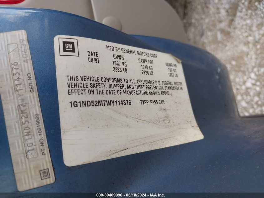 1998 Chevrolet Malibu VIN: 1G1ND52M7WY114376 Lot: 39409990