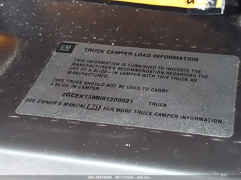 2008 Chevrolet Silverado 1500 Lt2 VIN: 2GCEK13M681200921 Lot: 39410086