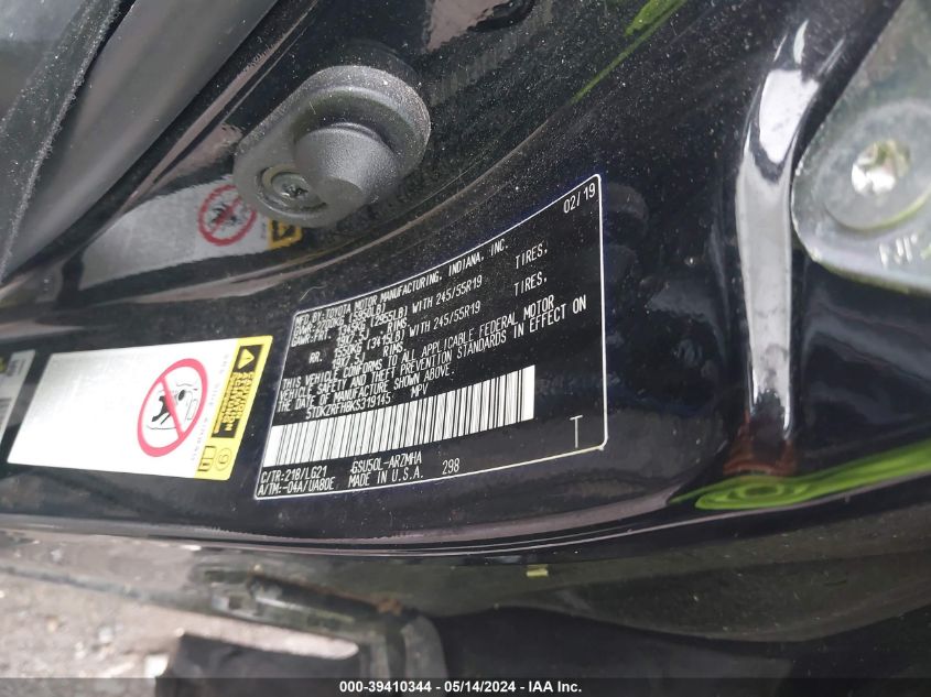 2019 Toyota Highlander Se VIN: 5TDKZRFH8KS319145 Lot: 39410344