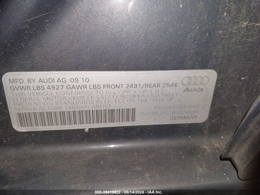 2011 Audi A4 2.0T Premium VIN: WAUBFAFL1BN024390 Lot: 39410422