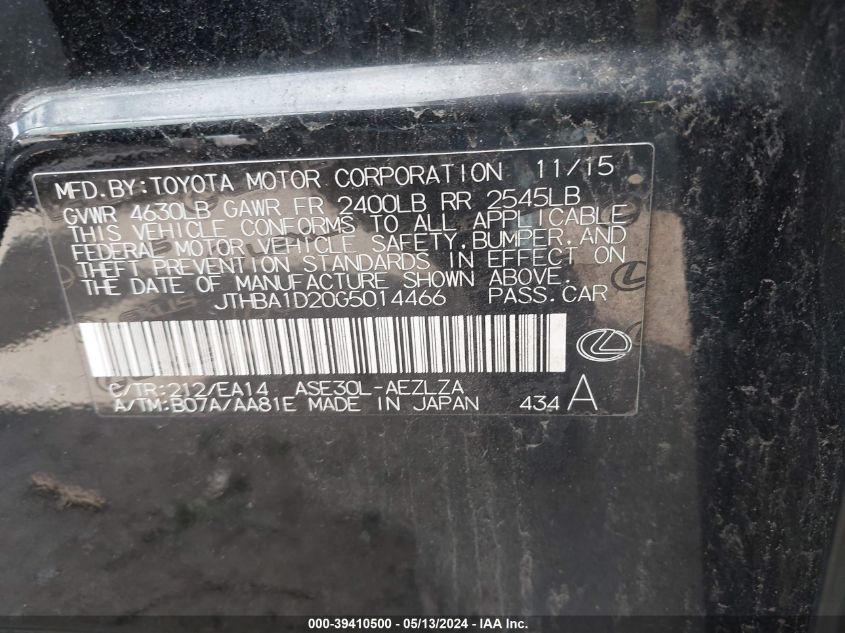 2016 LEXUS IS 200T - JTHBA1D20G5014466