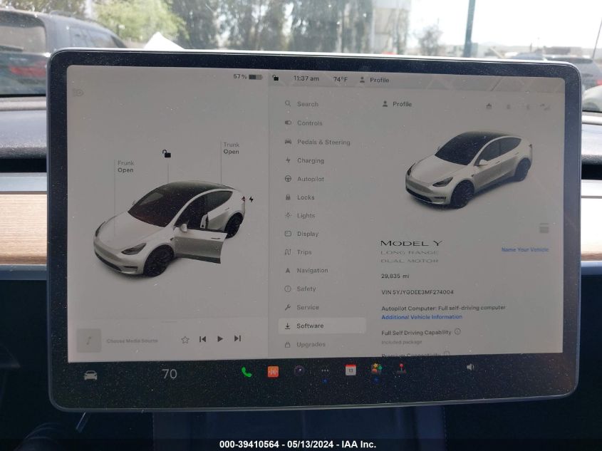 2021 Tesla Model Y Long Range Dual Motor All-Wheel Drive VIN: 5YJYGDEE3MF274004 Lot: 39410564