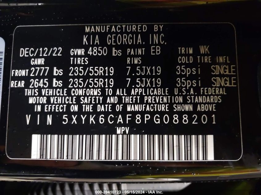 2023 Kia Sportage X-Line VIN: 5XYK6CAF8PG088201 Lot: 39410723