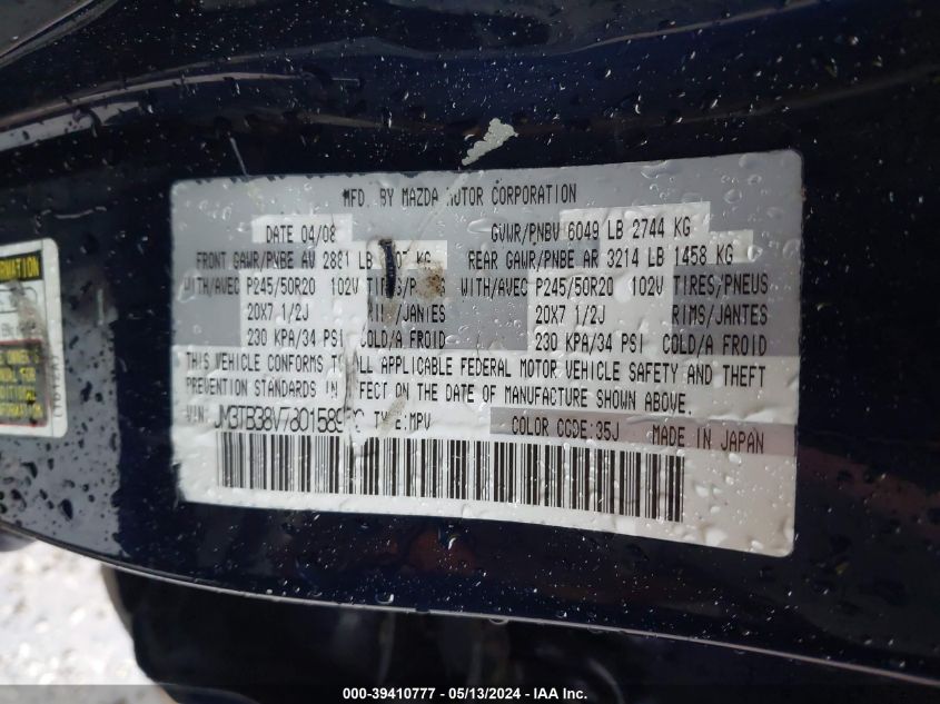 2008 Mazda Cx-9 Grand Touring VIN: JM3TB38V780158962 Lot: 39410777