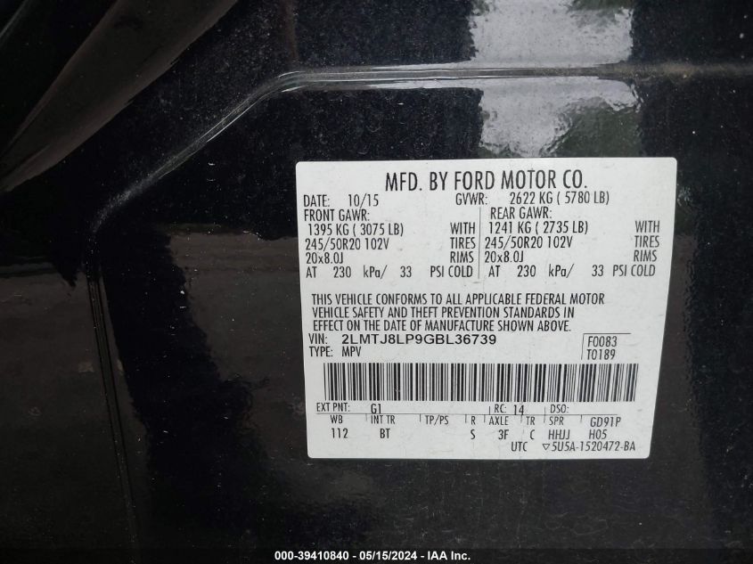 2016 Lincoln Mkx Reserve VIN: 2LMTJ8LP9GBL36739 Lot: 39410840