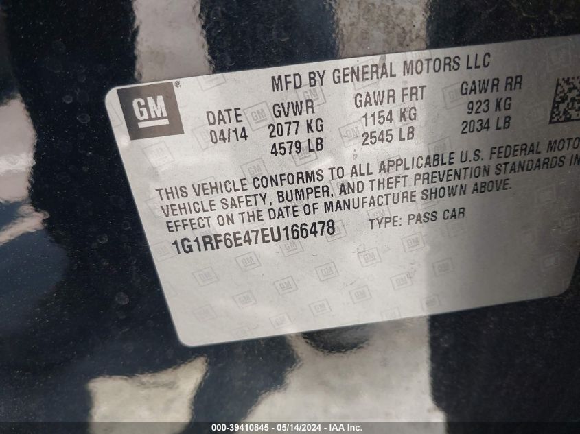 2014 Chevrolet Volt VIN: 1G1RF6E47EU166478 Lot: 39410845