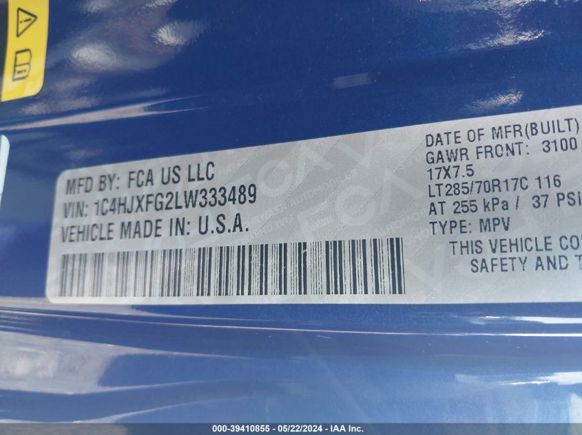 2020 Jeep Wrangler Unlimited Rubicon 4X4 VIN: 1C4HJXFG2LW333489 Lot: 39410855
