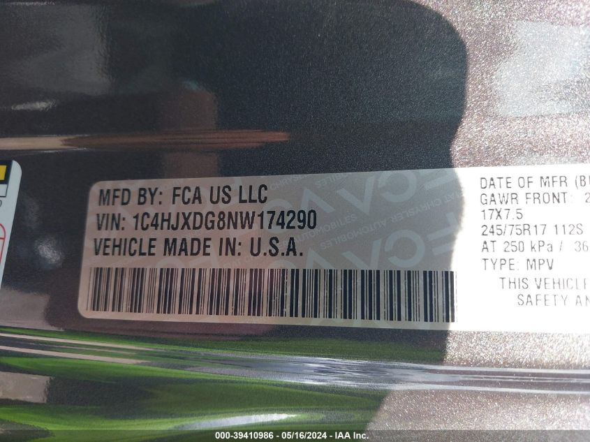 2022 Jeep Wrangler Unlimited Sport S 4X4 VIN: 1C4HJXDG8NW174290 Lot: 39410986