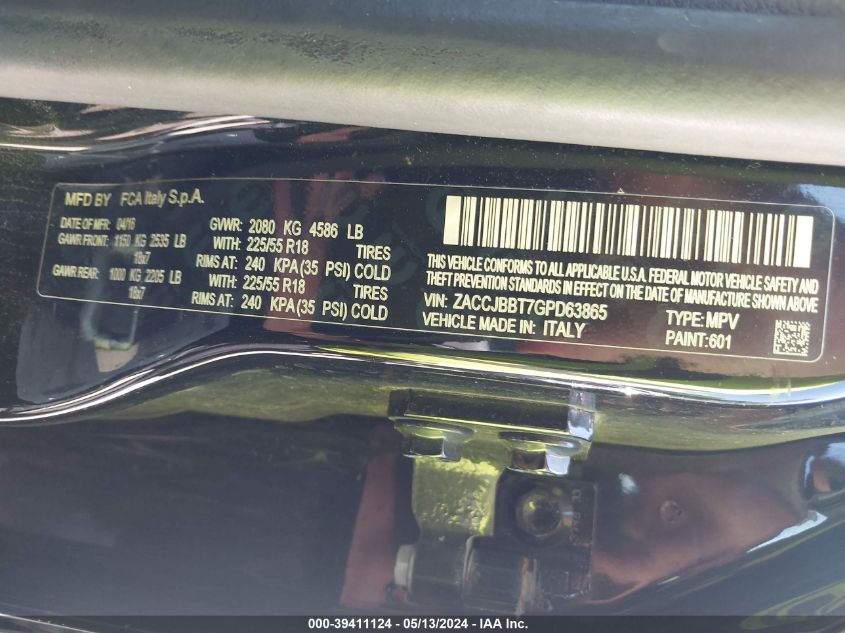 2016 Jeep Renegade 75Th Anniversary VIN: ZACCJBBT7GPD63865 Lot: 39411124