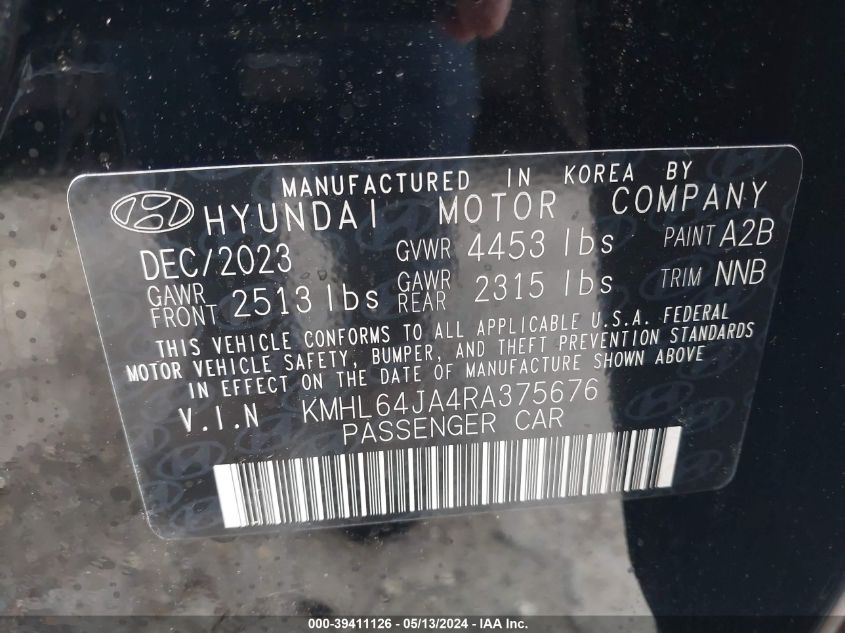 2024 Hyundai Sonata Sel VIN: KMHL64JA4RA375676 Lot: 39411126