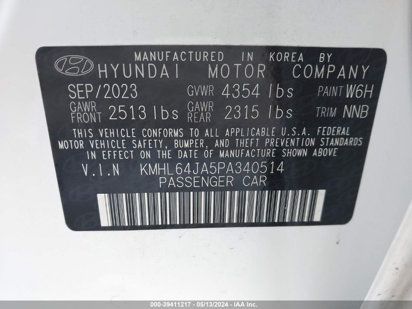 2023 Hyundai Sonata Sel VIN: KMHL64JA5PA340514 Lot: 39411217