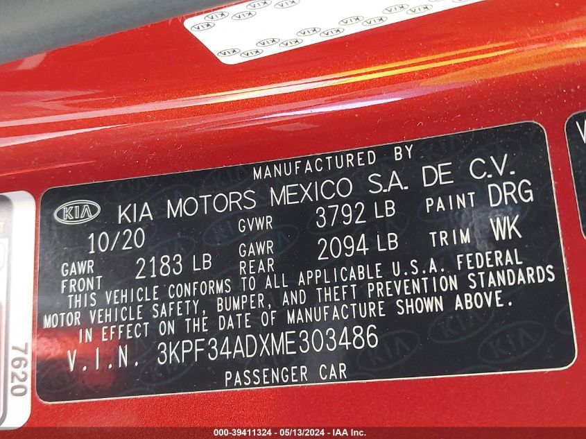 3KPF34ADXME303486 | 2021 KIA FORTE