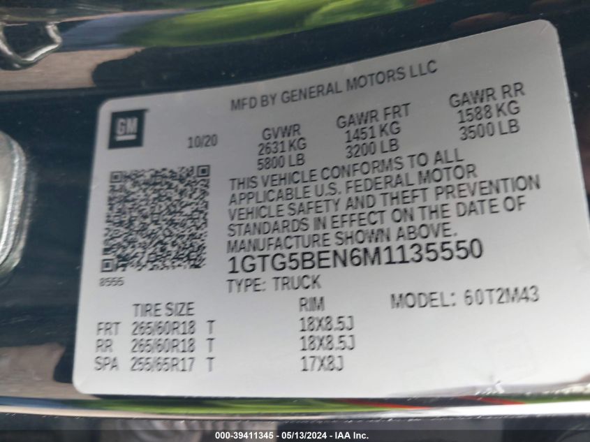 2021 GMC Canyon 2Wd Short Box Elevation Standard VIN: 1GTG5BEN6M1135550 Lot: 39411345