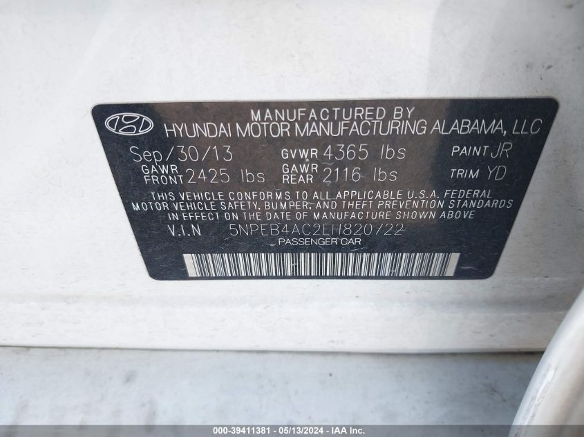 2014 HYUNDAI SONATA GLS - 5NPEB4AC2EH820722