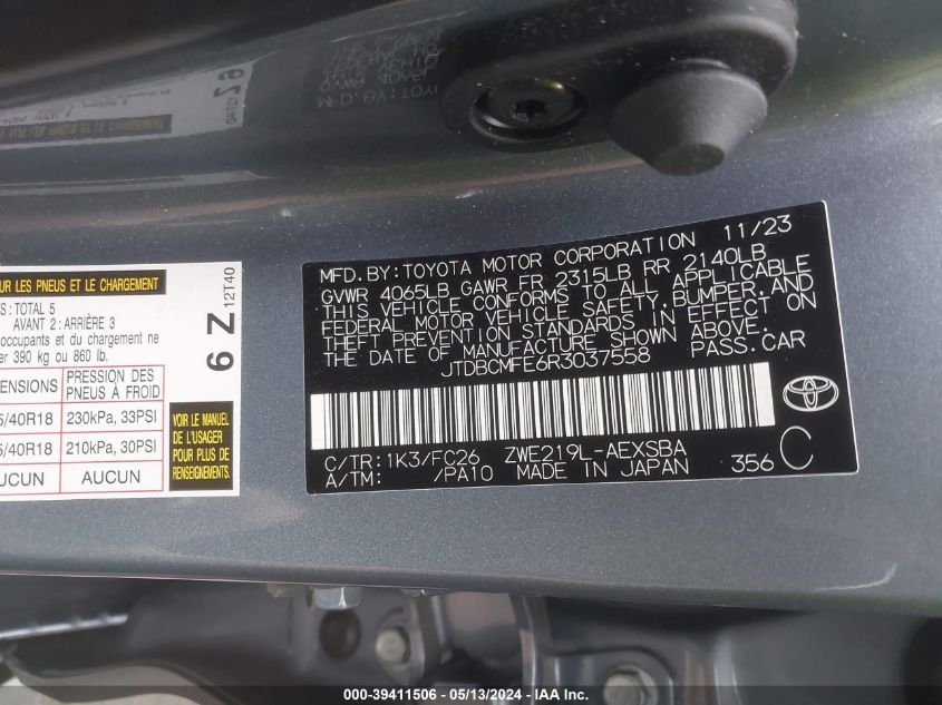 2024 TOYOTA COROLLA HYBRID SE - JTDBCMFE6R3037558