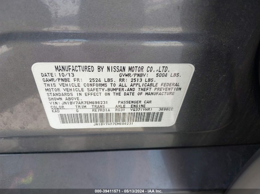 2014 Infiniti Q50 Premium VIN: JN1BV7AR7EM696231 Lot: 39411571