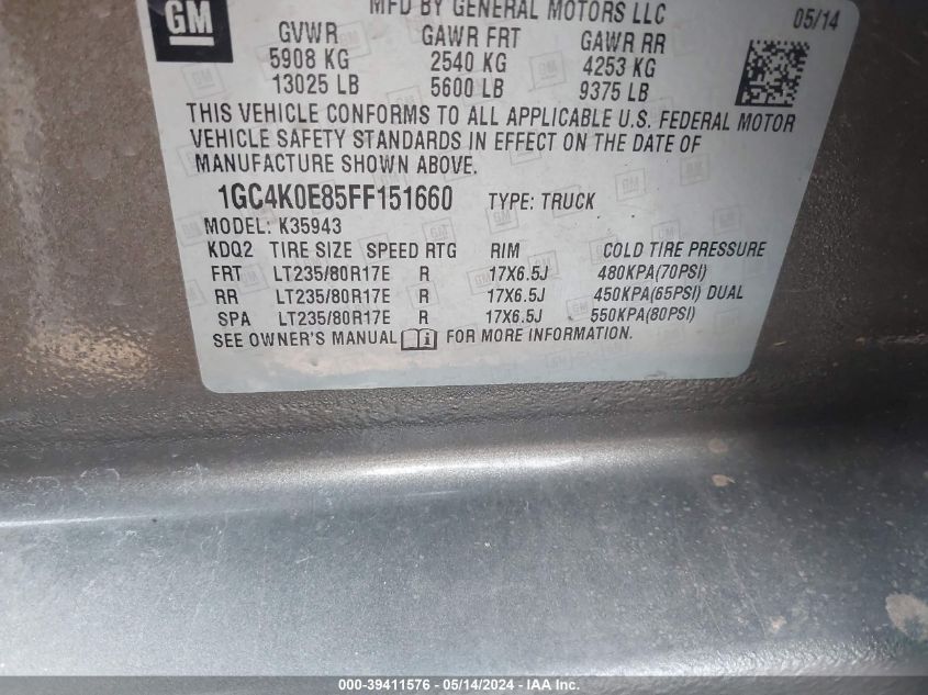 2015 Chevrolet Silverado K3500 Ltz VIN: 1GC4K0E85FF151660 Lot: 39411576