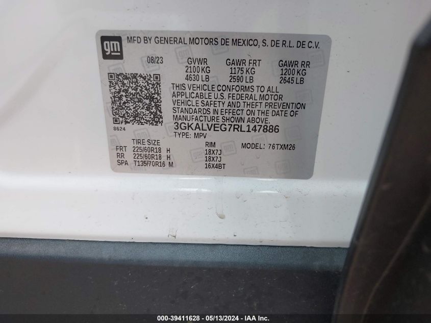 2024 GMC Terrain Awd Slt VIN: 3GKALVEG7RL147886 Lot: 39411628