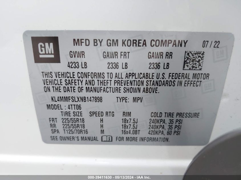 2022 Buick Encore Gx Fwd Essence VIN: KL4MMFSLXNB147898 Lot: 39411630