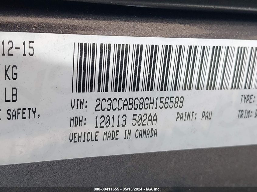 2016 Chrysler 300 300S VIN: 2C3CCABG8GH156589 Lot: 39411655
