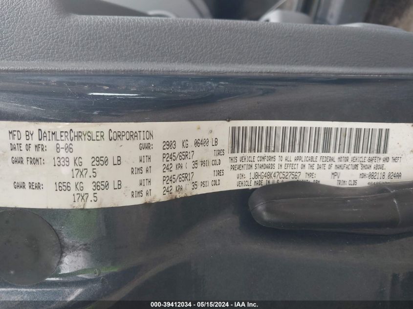 2007 Jeep Commander VIN: 1J8HG48K47C527567 Lot: 39412034