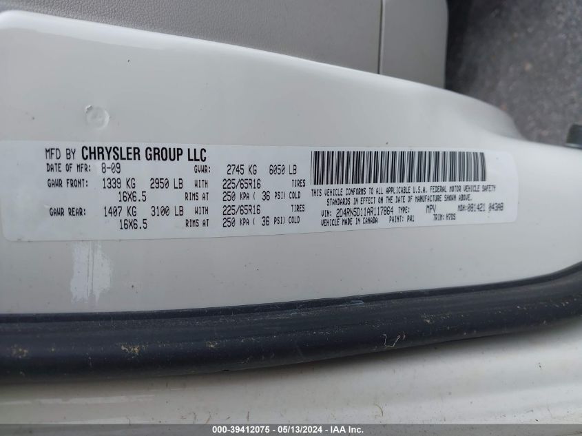 2010 Dodge Grand Caravan Sxt VIN: 2D4RN5D11AR117864 Lot: 39412075