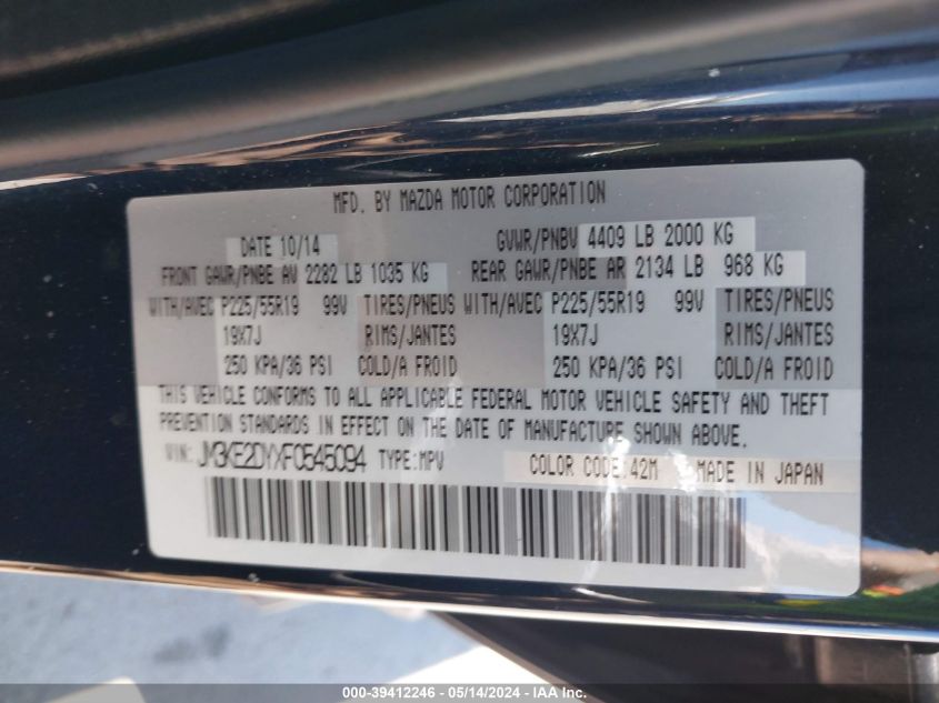 2015 Mazda Cx-5 Gt VIN: JM3KE2DYXF0545094 Lot: 39412246