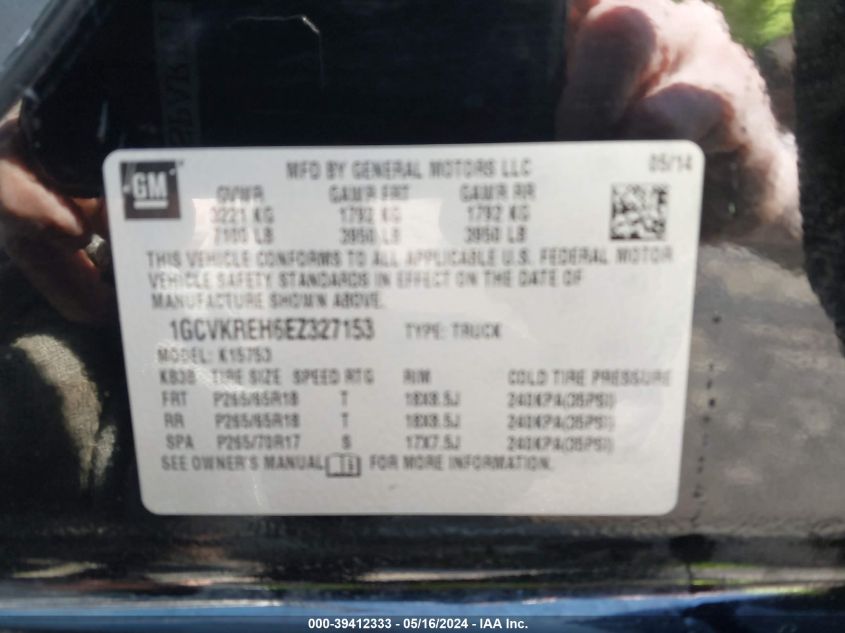 2014 Chevrolet Silverado 1500 1Lt VIN: 1GCVKREH6EZ327153 Lot: 39412333