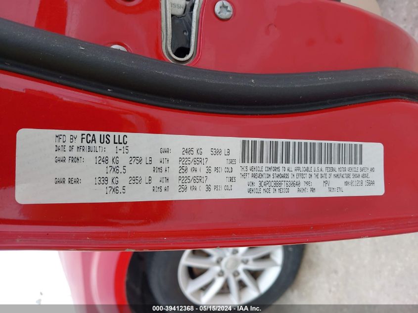 2015 Dodge Journey Sxt VIN: 3C4PDCBB8FT630640 Lot: 39412368