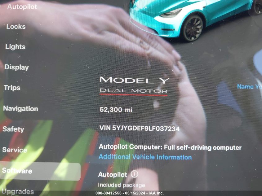 2020 Tesla Model Y Long Range Dual Motor All-Wheel Drive/Performance Dual Motor All-Wheel Drive VIN: 5YJYGDEF9LF037234 Lot: 39412555