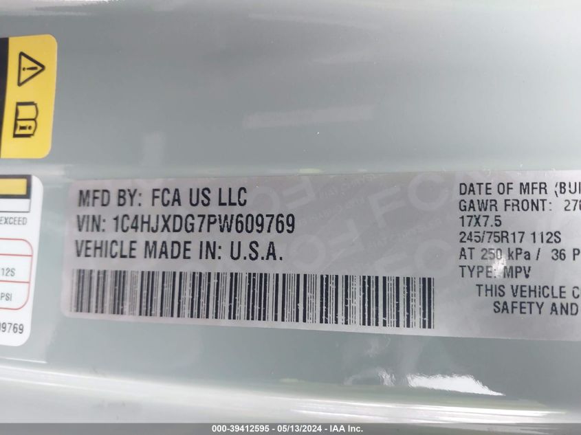 2023 Jeep Wrangler Sport VIN: 1C4HJXDG7PW609769 Lot: 39412595