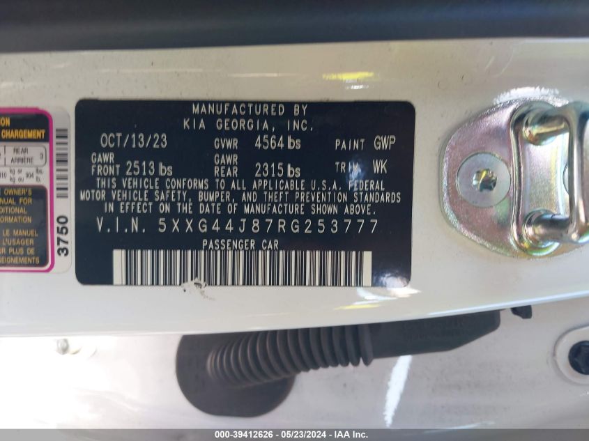 2024 Kia K5 Gt VIN: 5XXG44J87RG253777 Lot: 39412626