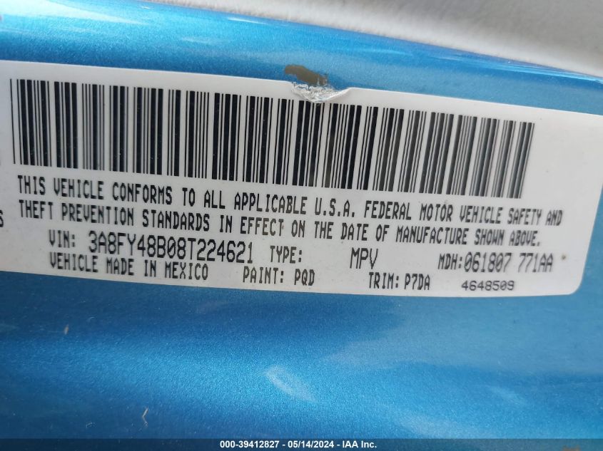 2008 Chrysler Pt Cruiser Lx VIN: 3A8FY48B08T224621 Lot: 39412827
