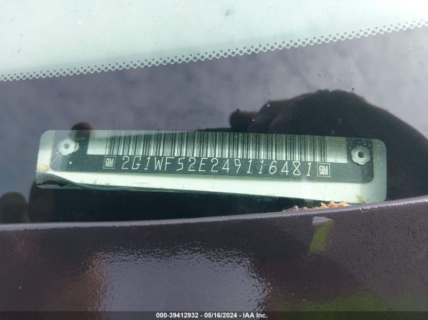 2004 Chevrolet Impala VIN: 2G1WF52E249116481 Lot: 39412932