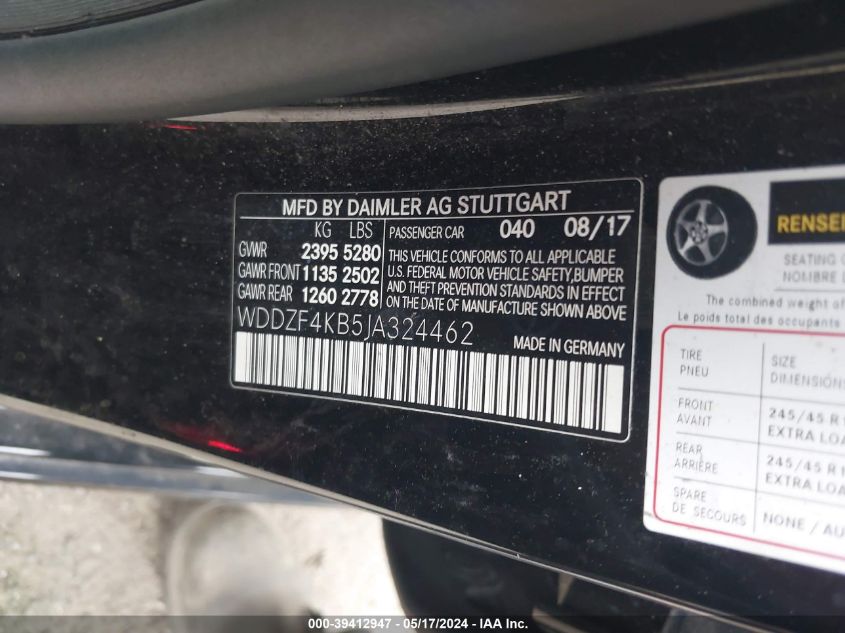 WDDZF4KB5JA324462 2018 Mercedes-Benz E 300 4Matic