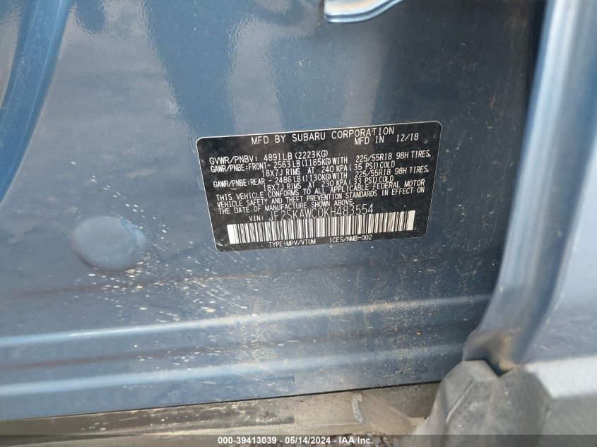 2019 Subaru Forester Touring VIN: JF2SKAWC0KH483554 Lot: 39413039