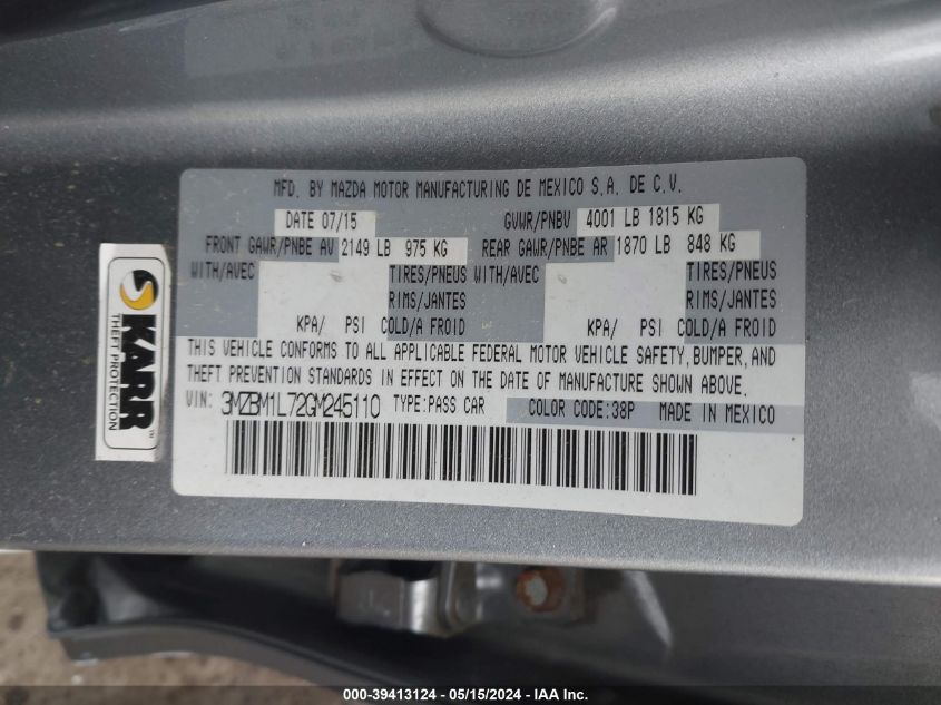 2016 Mazda Mazda3 I Touring VIN: 3MZBM1L72GM245110 Lot: 39413124