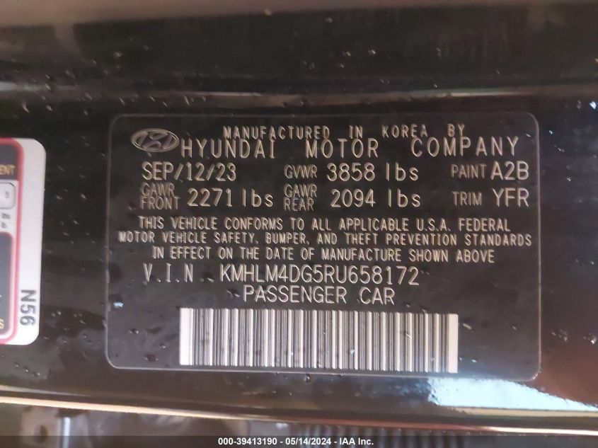 2024 Hyundai Elantra Sel VIN: KMHLM4DG5RU658172 Lot: 39413190