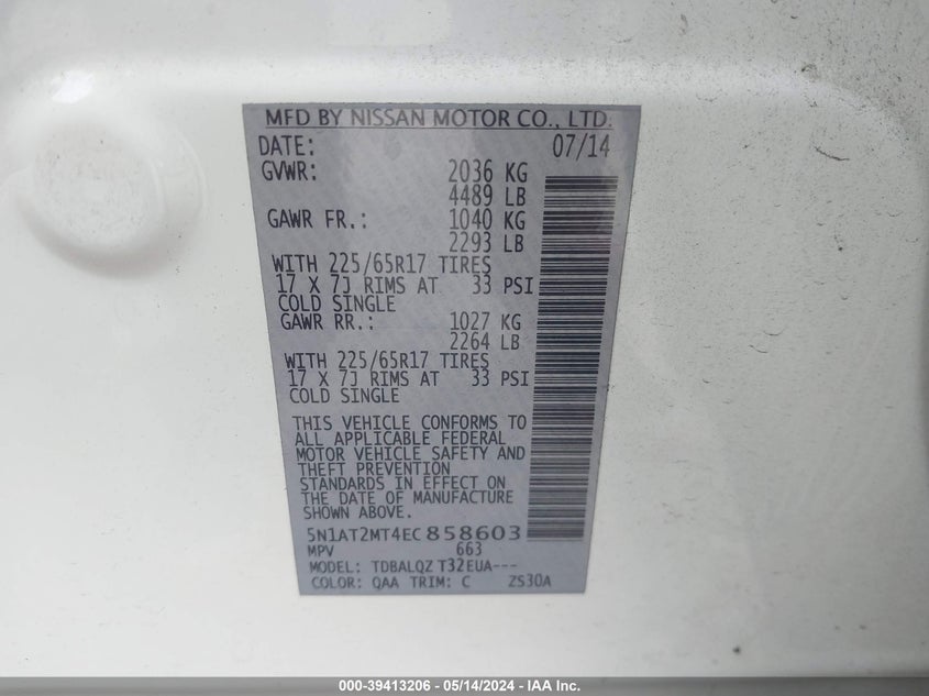 2014 NISSAN ROGUE SV - 5N1AT2MT4EC858603