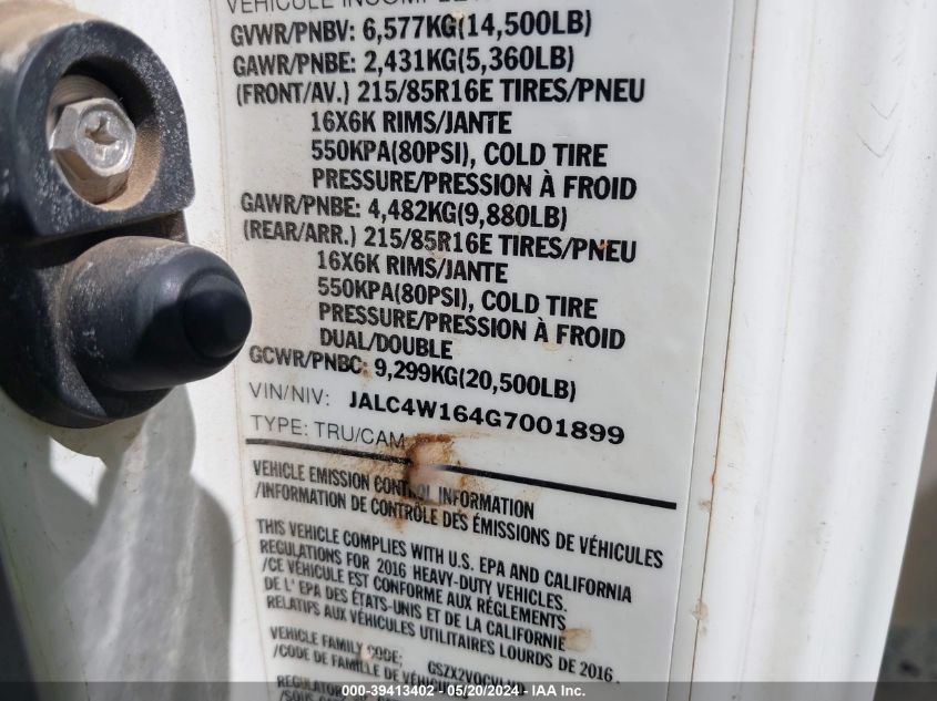 2016 Isuzu Npr Dsl Reg At VIN: JALC4W164G7001899 Lot: 39413402