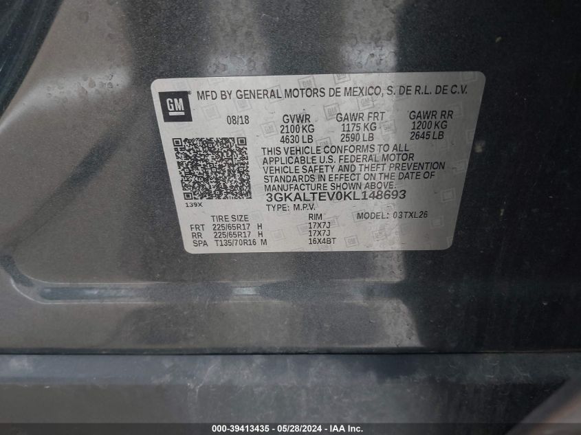 2019 GMC Terrain Sle VIN: 3GKALTEV0KL148693 Lot: 39413435