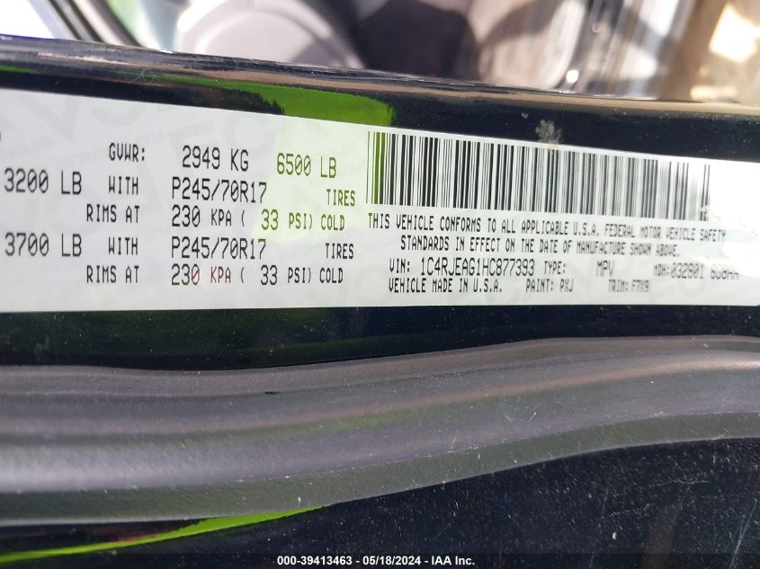2017 Jeep Grand Cherokee Laredo 4X2 VIN: 1C4RJEAG1HC877393 Lot: 39413463