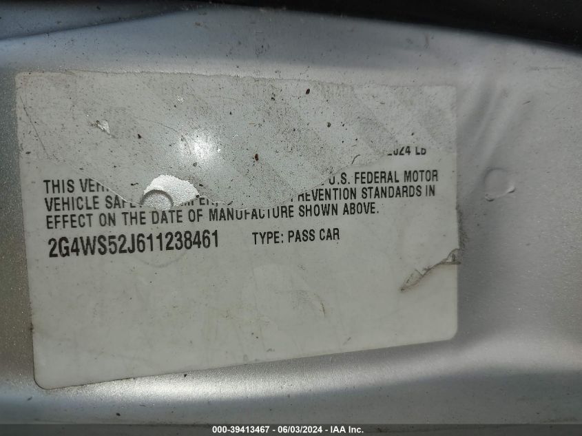 2001 Buick Century Custom VIN: 2G4WS52J611238461 Lot: 39413467