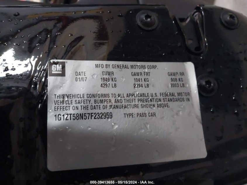 2007 Chevrolet Malibu Lt VIN: 1G1ZT58N57F232959 Lot: 39413655