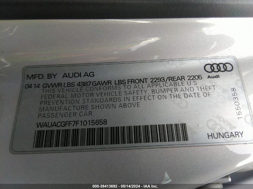 2015 Audi A3 1.8T Premium VIN: WAUACGFF7F1015658 Lot: 39413692