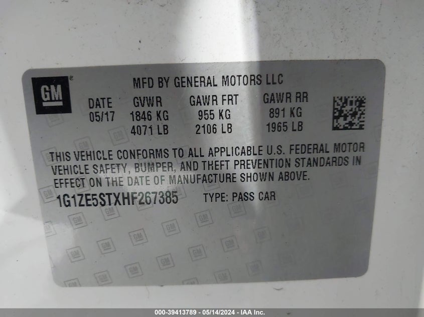 2017 CHEVROLET MALIBU LT - 1G1ZE5STXHF267385