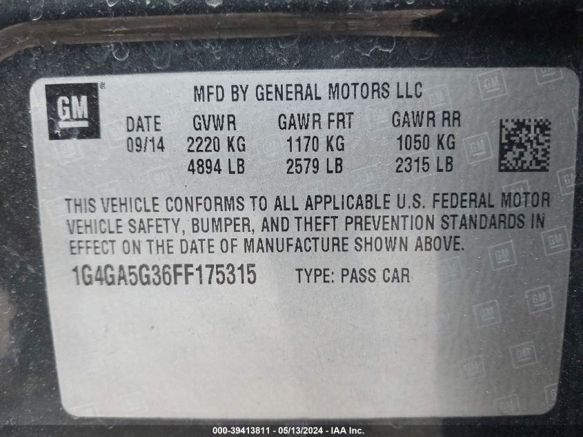 2015 Buick Lacrosse VIN: 1G4GA5G36FF175315 Lot: 39413811