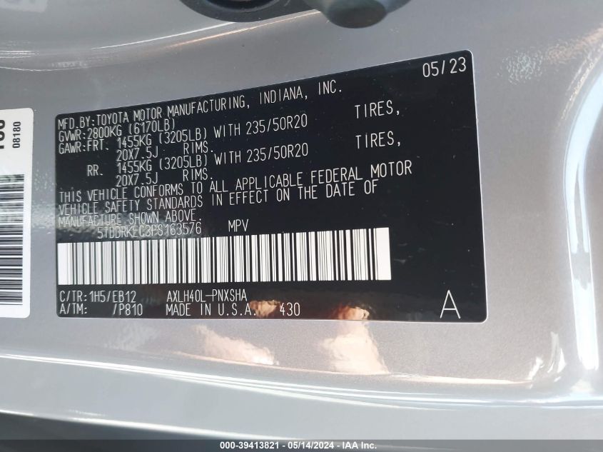 2023 Toyota Sienna Xse VIN: 5TDDRKEC3PS163576 Lot: 39413821