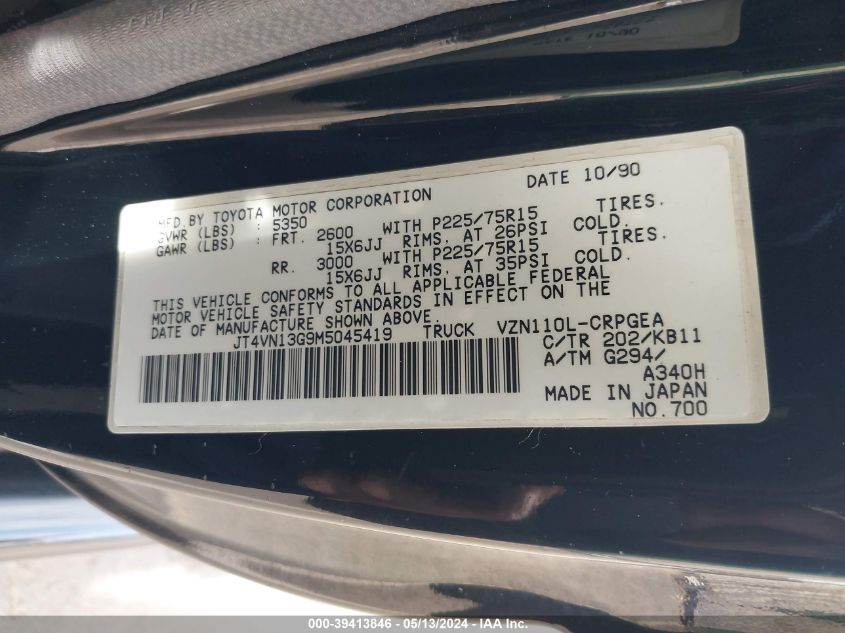 1991 Toyota Pickup 1/2 Ton Ex Long Whlbs Sr5 VIN: JT4VN13G9M5045419 Lot: 39413846